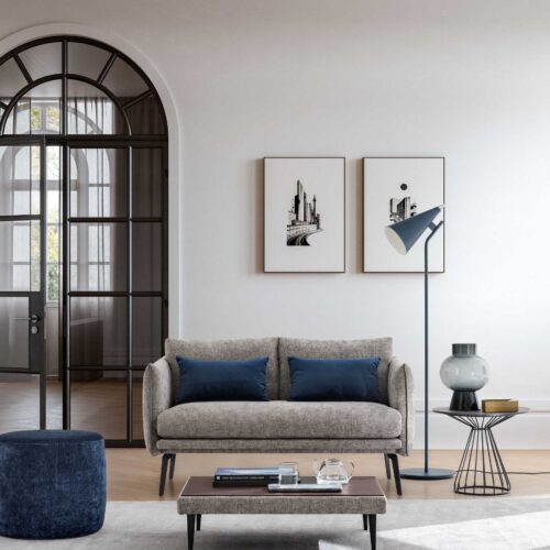 Loveseat LeComfort Boon într-un living minimalist cu tonuri neutre