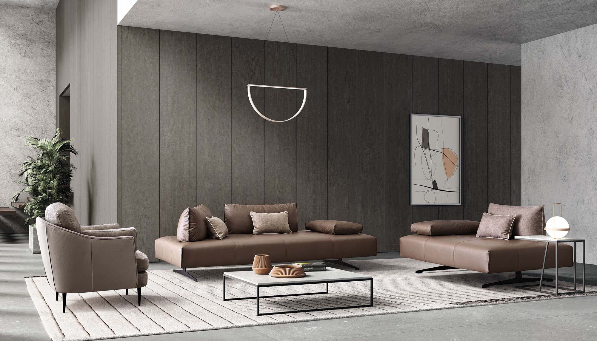 Living modern cu canapea LeComfort Bacio – design italian contemporan în nuanțe calde