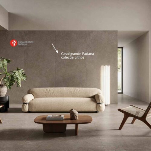 amenajare living timeless design cu gresie aspect piatra calda Casalgrande Padana colecție Lithos